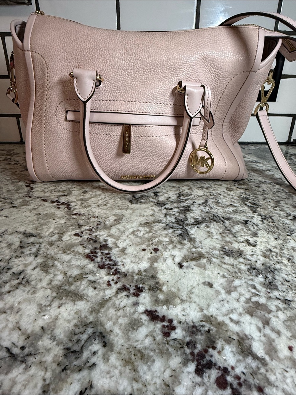 Michael Kors Light Pink Pebbled Leather Satchel with Gold Hardware